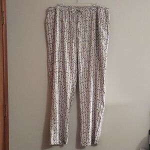 Coldwater Creek Women's 3X drawstring wide leg cream and taupe leaf pattern pant